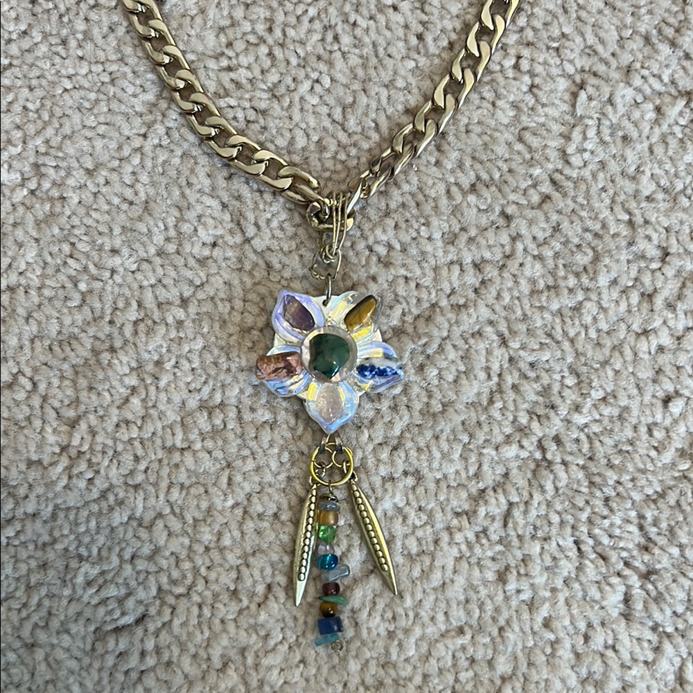 Gold Multicolor Pendant Necklace
